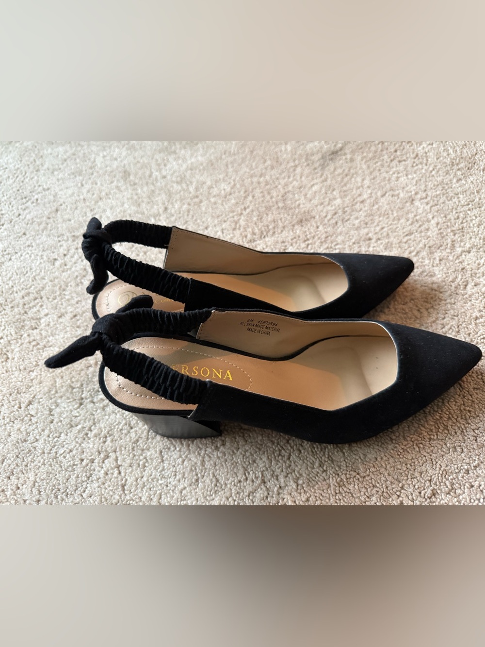 Versona Black Pointed Slingback Block Heel Mules